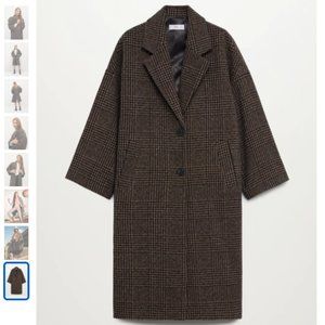 NWT Mango Oversize Wool Coat - Brown Check Plaid